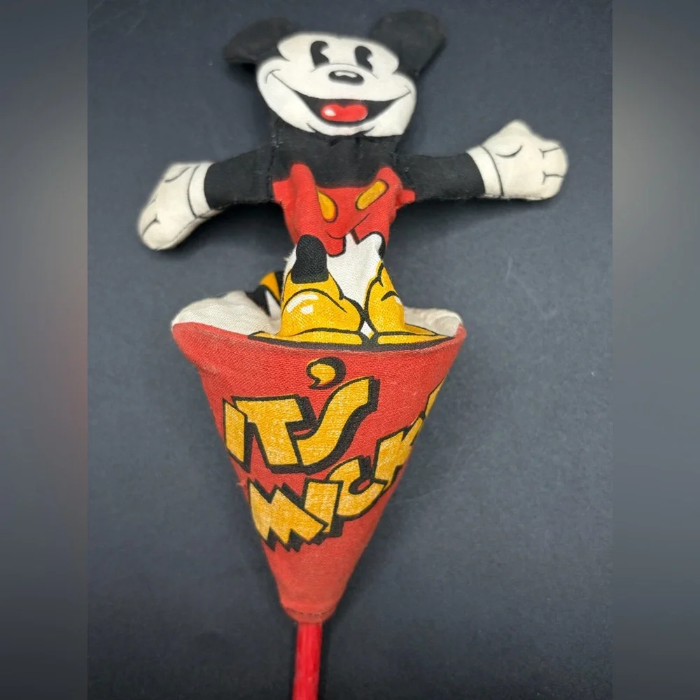 Vintage Walt Disney Mickey Mouse Push Up Puppet Collapsible Toy, Anne W. England